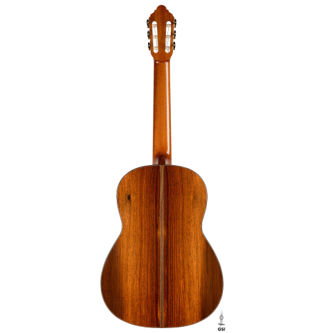 The back of a 2025 Jean-Noel Rohe classical guitar made of spruce and CSA rosewood