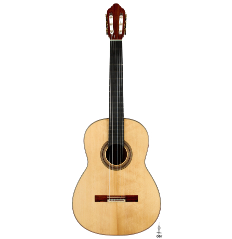 The front of a 2025 Jean-Noel Rohe classical guitar made of spruce and CSA rosewood