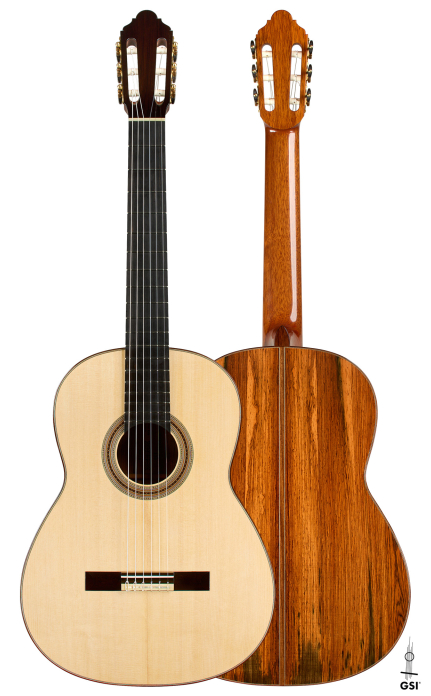Front and back of a 2026 Jean-Noël Rohé classical guitar, spruce and CSA rosewood