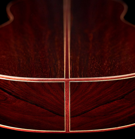 This is the back and sides of a 2022 Jean-Noel Rohe classical guitar made with cedar and CSA rosewood back and sides