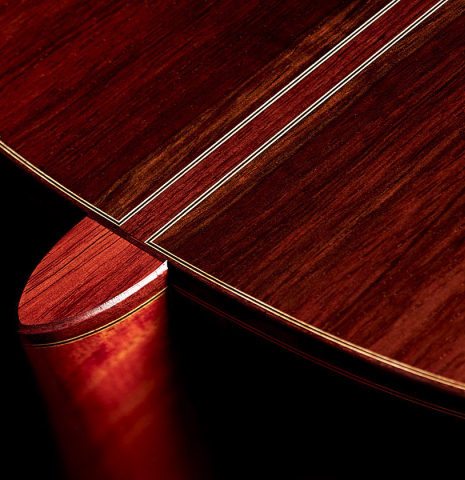 This is the heel and inlay of a 2022 Jean-Noel Rohe classical guitar made with cedar and CSA rosewood back and sides