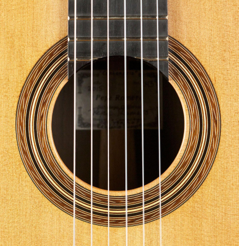 The rosette of a 2015 Pepe Romero &quot;Centenario&quot; classical guitar made with cedar soundboard and CSA rosewood back and sides