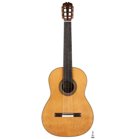 The front of a 2024 Pepe Romero classical guitar made of cedar and CSA rosewood