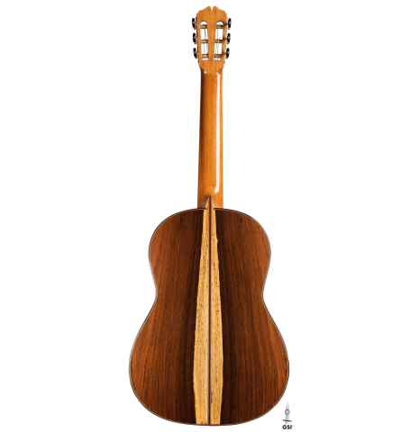 The back of a 2012 Pepe Romero classical guitar (ex Vicente Coves) made with cedar and CSA rosewood.