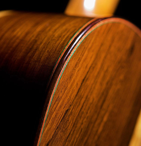 The back,sides and bindings of a 2012 Pepe Romero classical guitar (ex Vicente Coves) made with cedar and CSA rosewood.