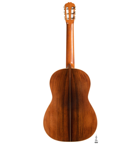 The back of a 2006 Pepe Romero classical guitar made of spruce and CSA rosewood