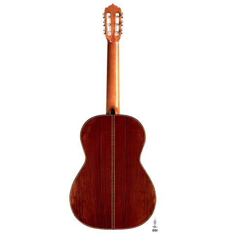 The back of a 1982 Jose Romanillos &quot;La Velez&quot; classical guitar made of spruce and CSA rosewood