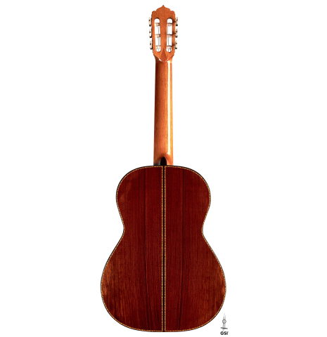 The back of a 1982 Jose Romanillos "La Velez" classical guitar made of spruce and CSA rosewood