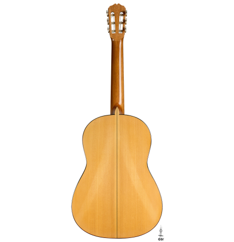 The back of a 2006 Pepe Romero classical guitar made of spruce and cypress