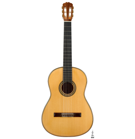 The front of a 2006 Pepe Romero classical guitar made of spruce and cypress