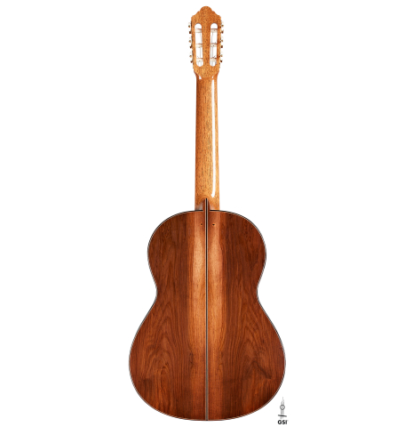 The back of a 2024 Jochen Rothel classical guitar made with spruce top and CSA rosewood back and sides