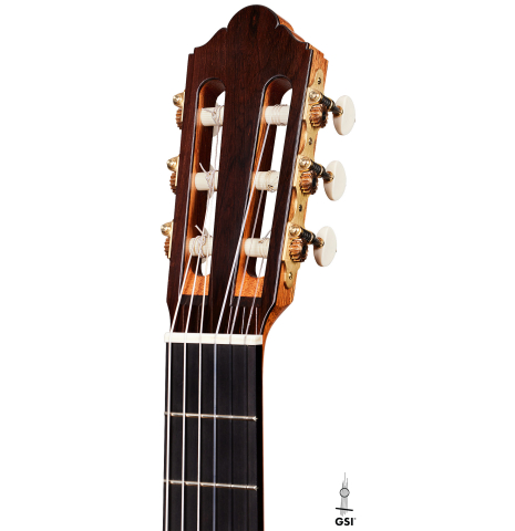 The headstock of a 2024 Jochen Rothel classical guitar made with spruce top and CSA rosewood back and sides