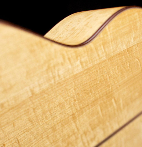 The back and sides of a 2017 Jochen Rothel classical guitar made with cedar and satinwood