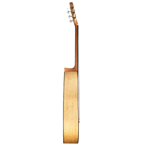 The side of a 2017 Jochen Rothel classical guitar made with cedar and satinwood