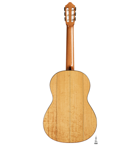 The back of a 2025 Jochen Rothel classical guitar made of cedar and satinwood