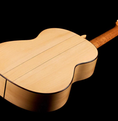 The back of a 2019 Jochen Rothel classical guitar made of cedar and cypress