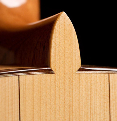 The heel and back of a 2019 Jochen Rothel classical guitar made of cedar and cypress