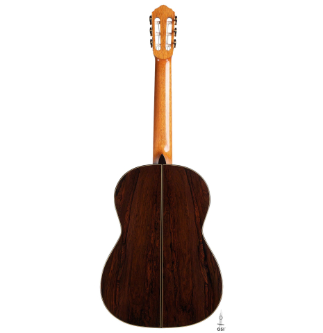 The back of a 2017 David Rouse classical guitar made of cedar and CSA rosewood
