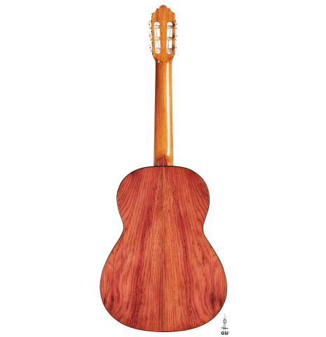 The back of a 2024 German Vazquez Rubio "Classic Estudio" classical guitar made of cedar and palo escrito