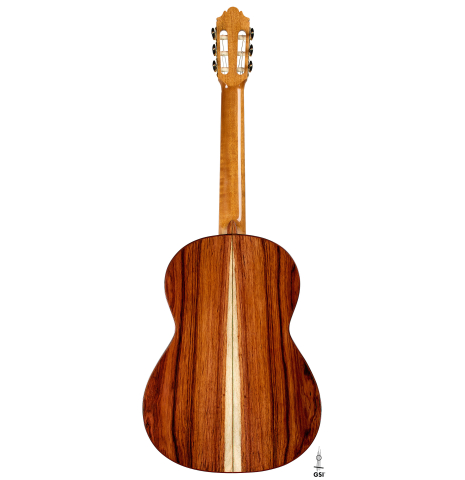 The back of a 2025 German Vazquez Rubio "Classic Estudio" classical guitar made of cedar and palo escrito