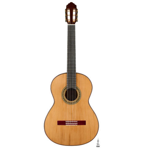The front of a 2025 German Vazquez Rubio "Classic Estudio" classical guitar made of cedar and palo escrito