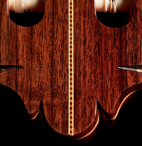 The headstock of a 2022 German Vazquez Rubio &quot;Solista&quot; classical guitar made with cedar and Indian rosewood