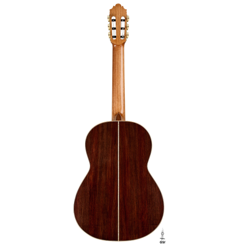 The back of a 2026 German Vazquez Rubio "Solista" classical guitar made of cedar and Indian rosewood