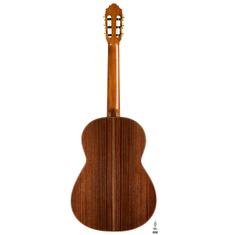 The back of a 2026 German Vazquez Rubio "Solista" classical guitar made of cedar and Indian rosewood