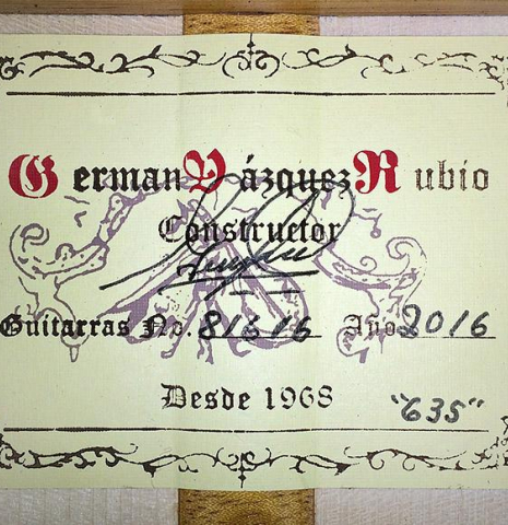 2016 German Vazquez Rubio "Concert 635" SP/MP