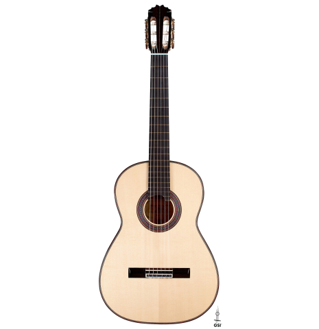 This is the front of a 2022 German Vazquez Rubio "Concert 635" classical guitar on a white background.