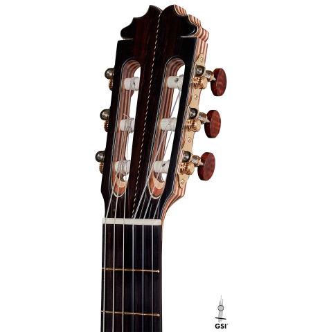 This is the headstock and tuners of a 2022 German Vazquez Rubio &quot;Concert 635&quot; classical guitar on a white background.