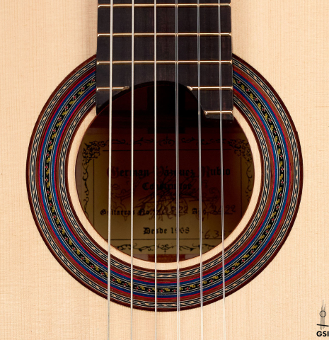 This is the rosette of a 2022 German Vazquez Rubio "Concert 635" classical guitar