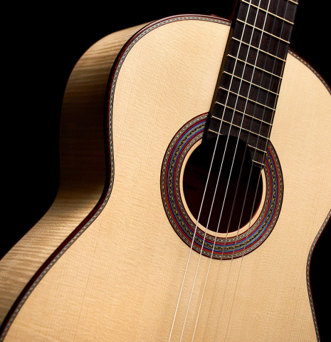 This is the front and soundboard of a 2022 German Vazquez Rubio "Concert 635" classical guitar