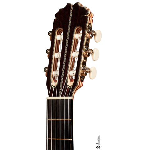 This is the headstock and tuners of a 2023 German Vazquez Rubio "Concert 635" classical guitar on a white background.