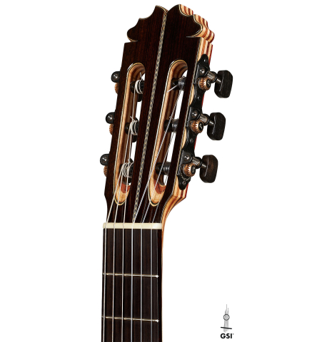 This is the headstock and tuners of a 2023 German Vazquez Rubio "Concert 635" classical guitar on a white background.