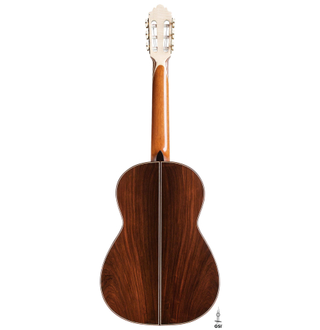 The back of a 2018 German Vazquez Rubio "Concert 635" classical guitar made with spruce and CSA rosewood.