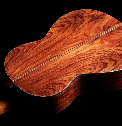 The back and sides of a 2024 German Vazquez Rubio "Divina" classical guitar made of cedar and palo escrito