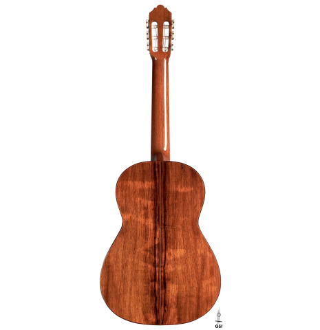 The back of a 1999 German Vazquez Rubio "640" classical guitar made with cedar and palo escrito
