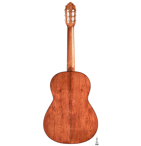 The back of a 2023 German Vazquez Rubio "Classic Estudio 48" classical guitar made of cedar and palo escrito