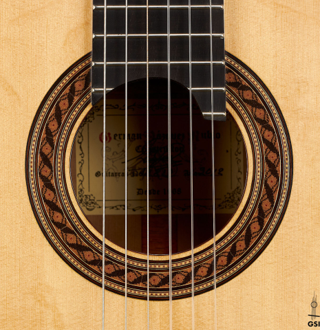 The rosette of a 2012 German Vazquez Rubio "Torres" made of spruce and maple