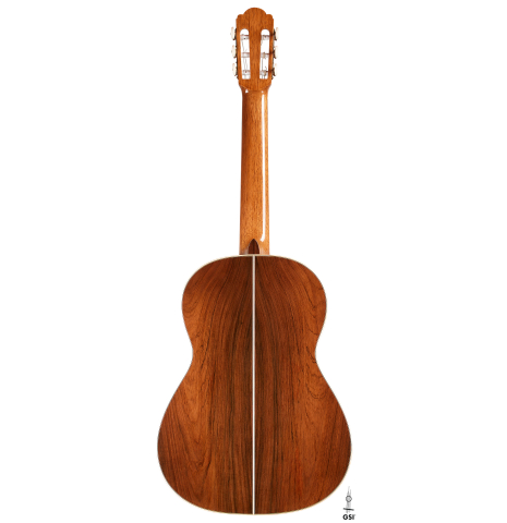 The back of a 2024 German Vazquez Rubio "Hauser" classical guitar made of spruce and CSA rosewood