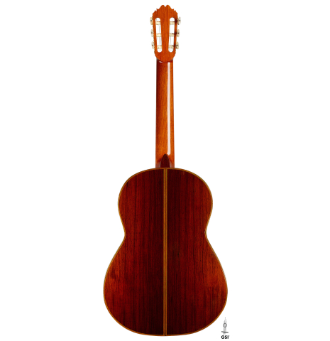 The back of a 1969 David Rubio "PF" classical guitar made of spruce and CSA rosewood