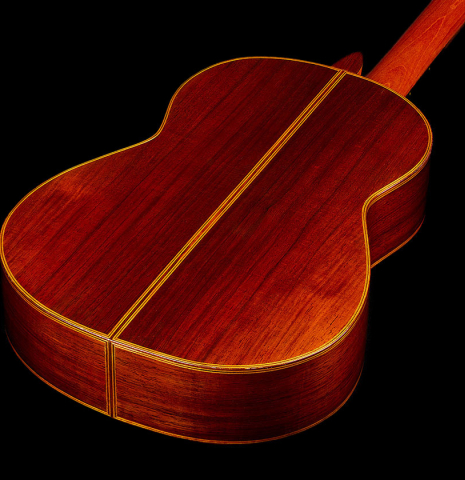 The back and sides of a 1969 David Rubio "PF" classical guitar made of spruce and CSA rosewood