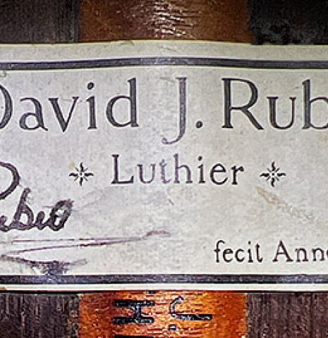 The label of a 1969 David Rubio "PF" classical guitar made of spruce and CSA rosewood