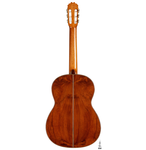 The back of a 2024 German Vazquez Rubio "Custom Elite" classical guitar made of spruce and CSA rosewood