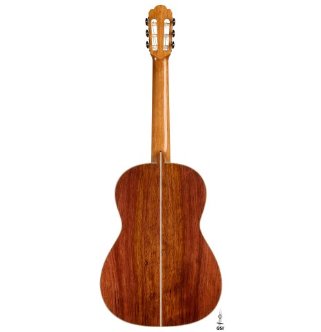 The back of a 2026 German Vazquez Rubio "Hauser" classical guitar made of spruce and palo escrito