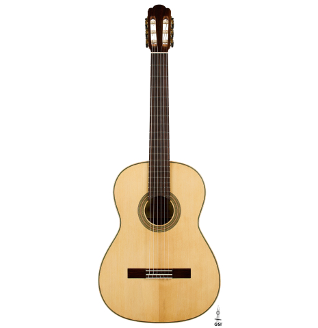 The front of a 2026 German Vazquez Rubio "Hauser" classical guitar made of spruce and palo escrito