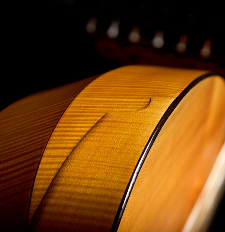 The side and last stave of a 1981 David Rubio 9-course lute made of spruce and maple