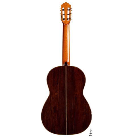 The back of a 1983 Robert Ruck classical guitar made of spruce and CSA rosewood The back of a 1983 Robert Ruck classical guitar made of spruce and CSA rosewood