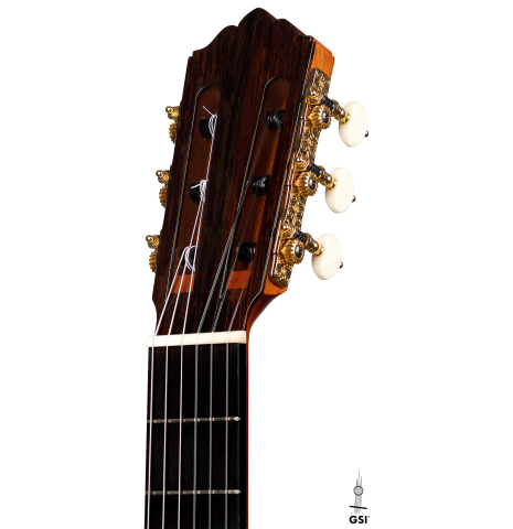 The headstock of a 1983 Robert Ruck classical guitar made of spruce and CSA rosewood The headstock of a 1983 Robert Ruck classical guitar made of spruce and CSA rosewood